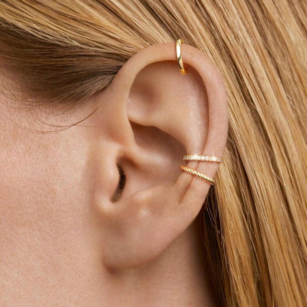 Thin Chunky Ear Cuffs Non Piercing for Women - Dainty 14K Gold Plated/Sterling S - Picture 3 of 9